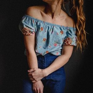 Vintage Flowered 1960's-1970's Peasant Blouse